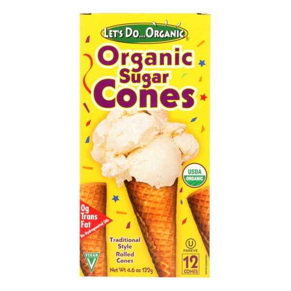 Organic Ice Cream Sugar Cones Rolled Style