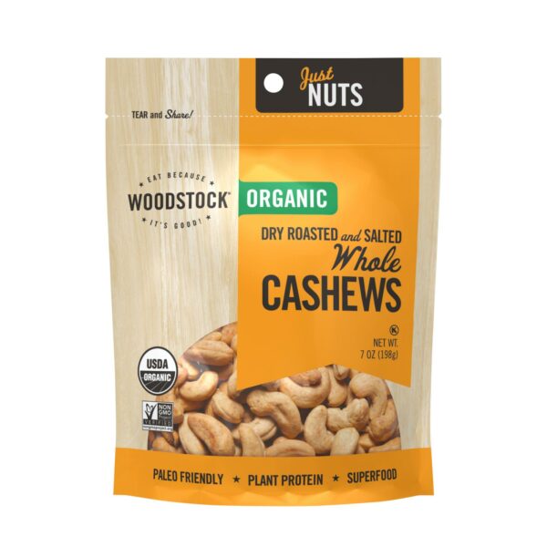 Organic Whole Cashews Dry Roasted and Salted